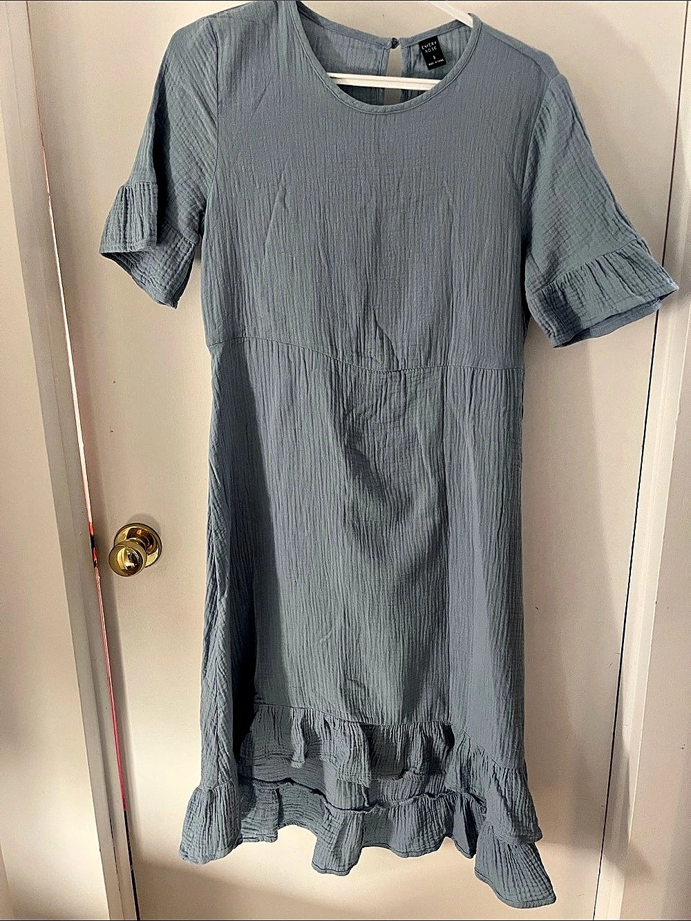 Emery Rose Ruffle Trim Mini Dress in Blue Size Small Like New